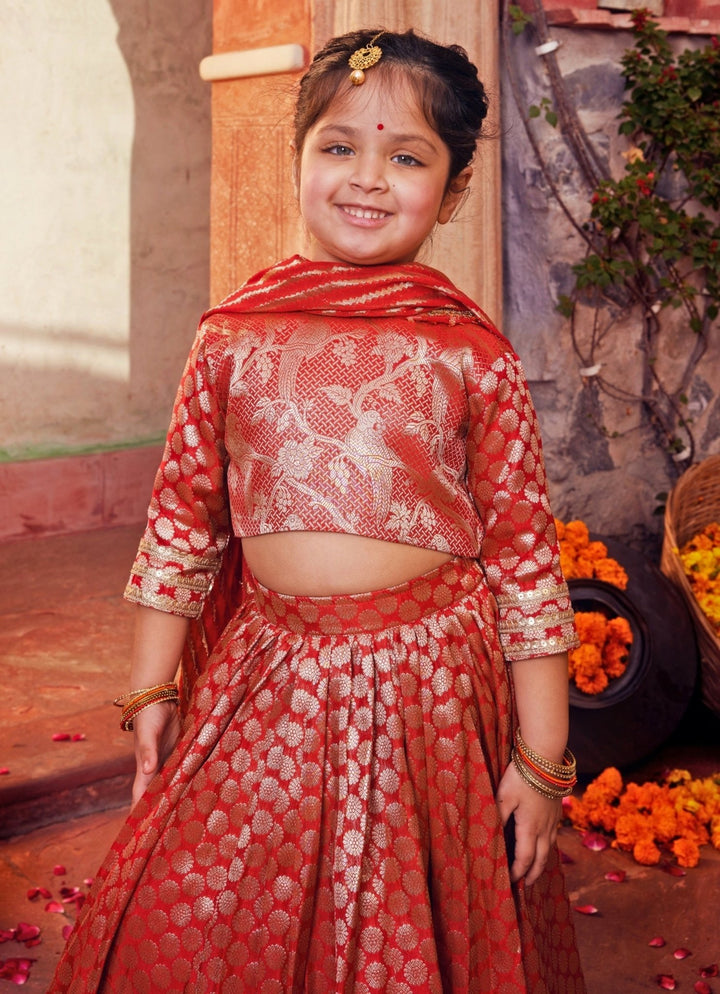 Chotibuti Red Brocade Silk Lehenga SetFabilicious Fashion