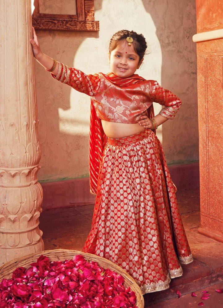Chotibuti Red Brocade Silk Lehenga SetFabilicious Fashion