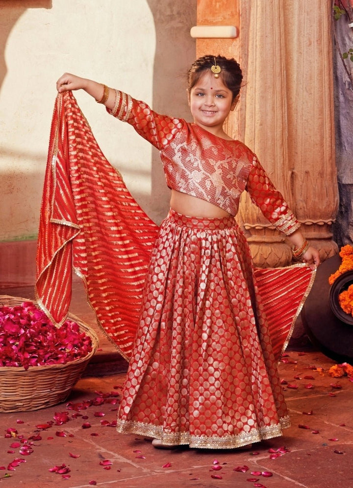 Chotibuti Red Brocade Silk Lehenga SetFabilicious Fashion