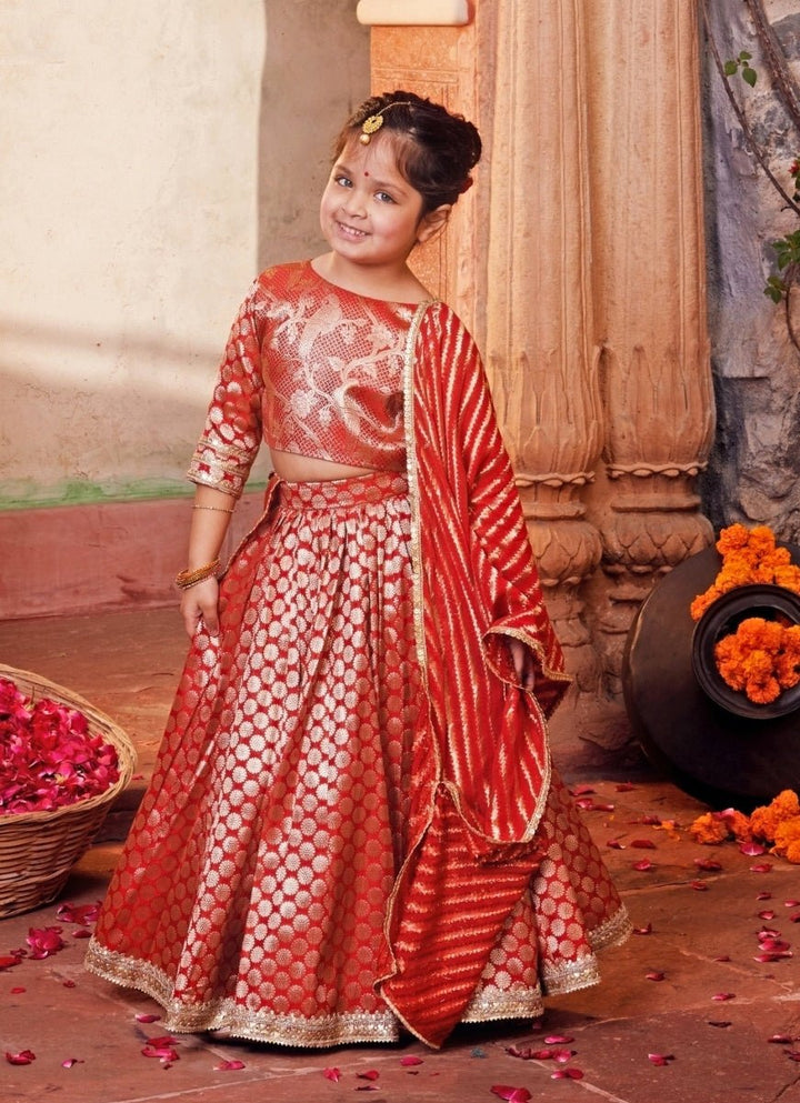 Chotibuti Red Brocade Silk Lehenga SetFabilicious Fashion