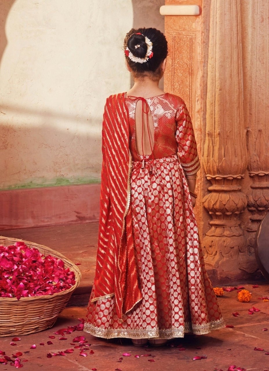 Chotibuti Red Brocade Silk Lehenga SetFabilicious Fashion