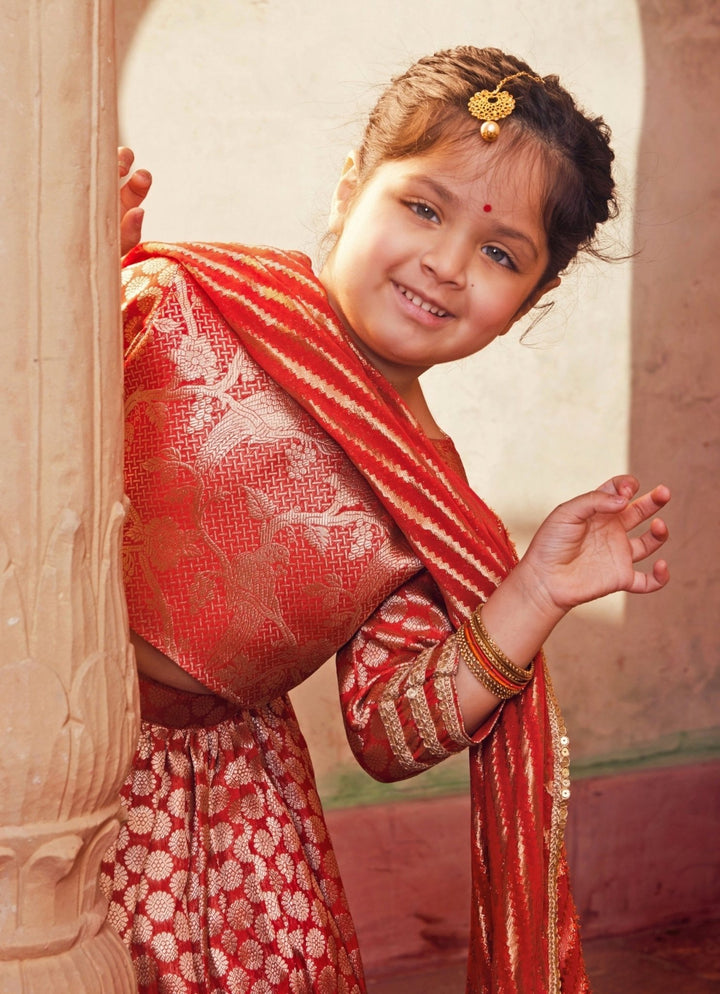 Chotibuti Red Brocade Silk Lehenga SetFabilicious Fashion