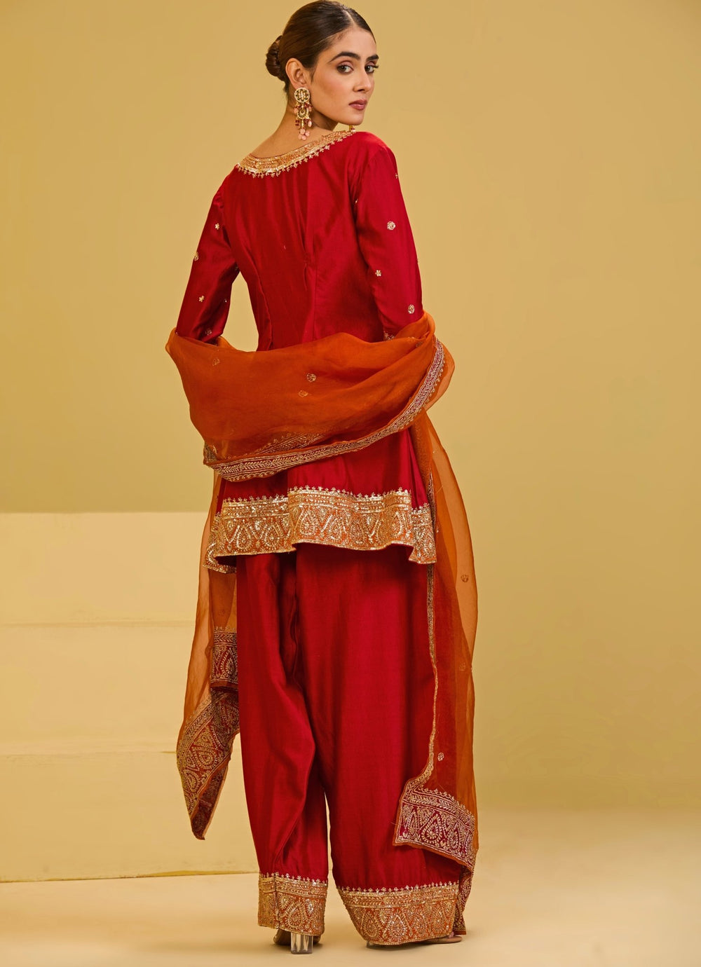 Esha Koul Red Chanderi Kurta Farshi Salwar SetFabilicious Fashion