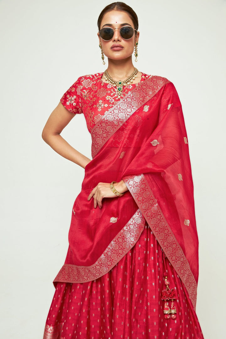 Sobariko Red Chanderi Silk Lehenga SetFabilicious Fashion