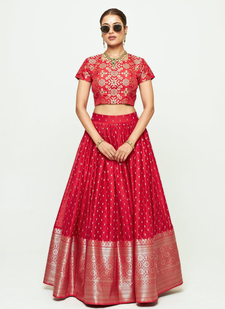 Sobariko Red Chanderi Silk Lehenga SetFabilicious Fashion
