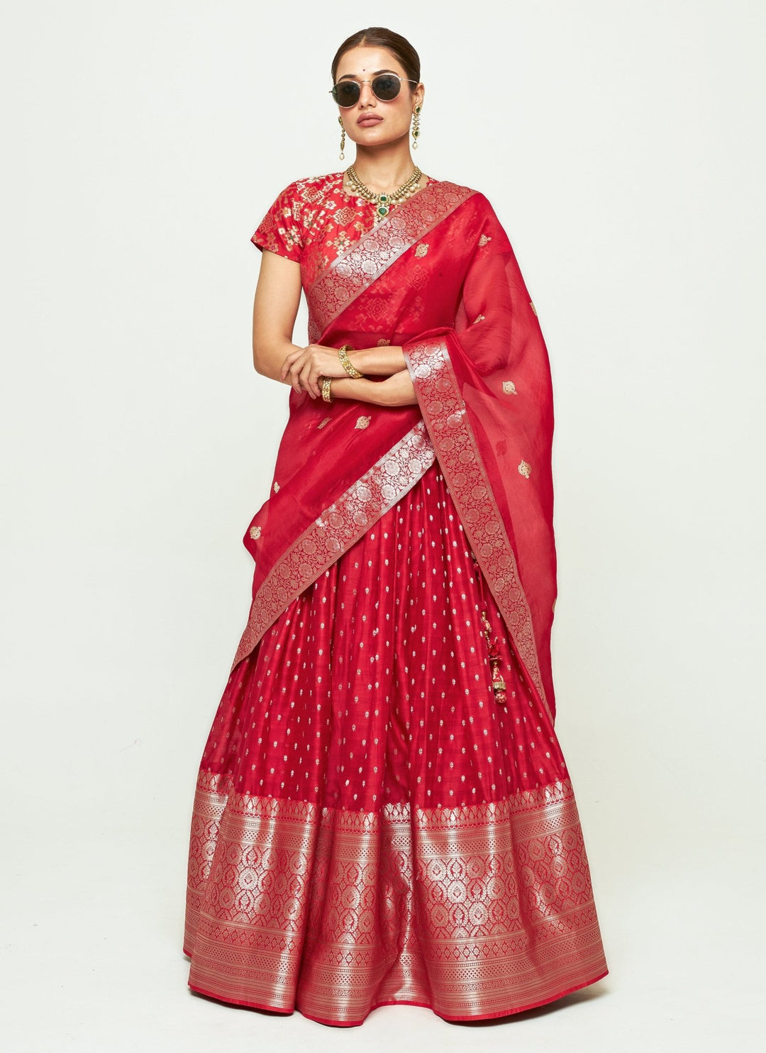 Sobariko Red Chanderi Silk Lehenga SetFabilicious Fashion