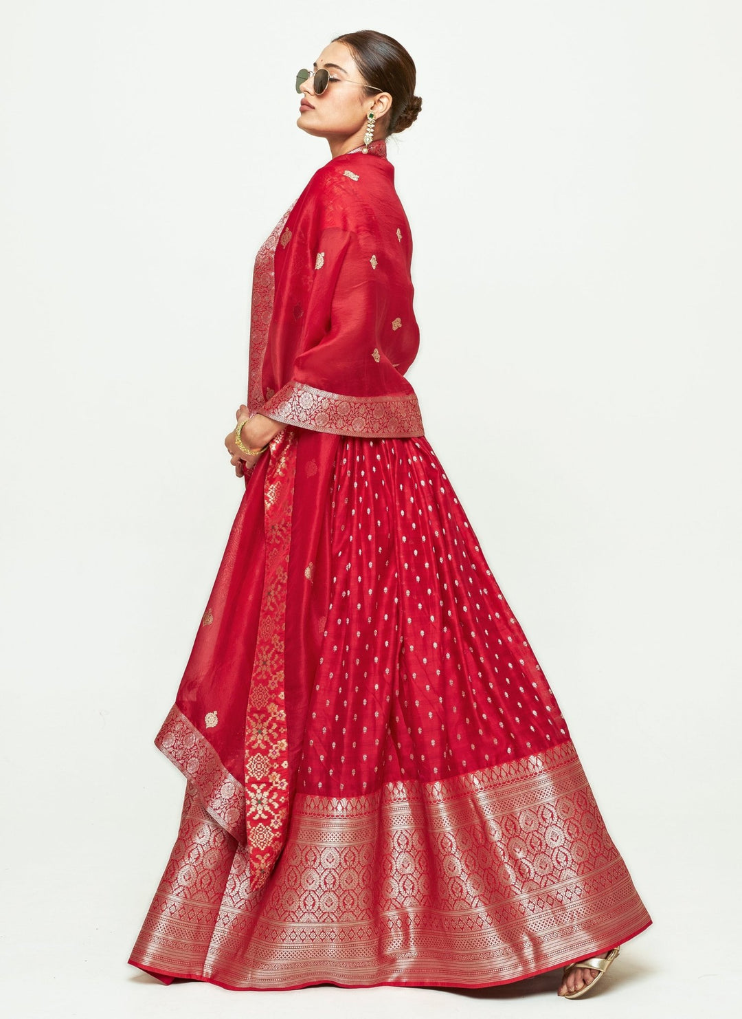 Sobariko Red Chanderi Silk Lehenga SetFabilicious Fashion