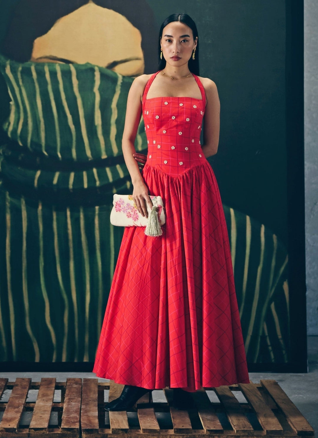 Red Checked Printed Corset Dress Paulmi and Harsh X Ease - Fabilicious Fashion