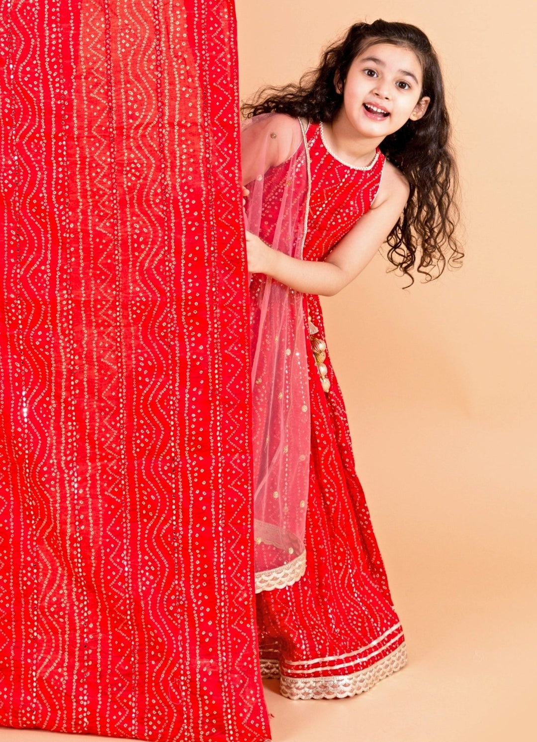 Red Cotton Bandhani Lehenga Set Chotibuti - Fabilicious Fashion