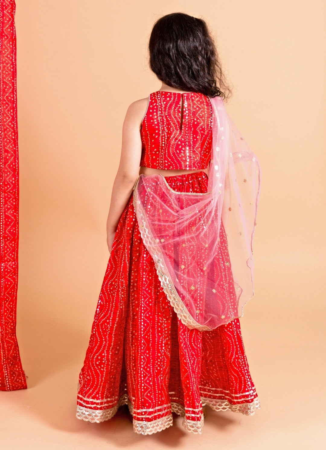 Red Cotton Bandhani Lehenga Set Chotibuti - Fabilicious Fashion