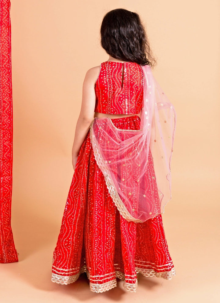 Red Cotton Bandhani Lehenga Set Chotibuti - Fabilicious Fashion