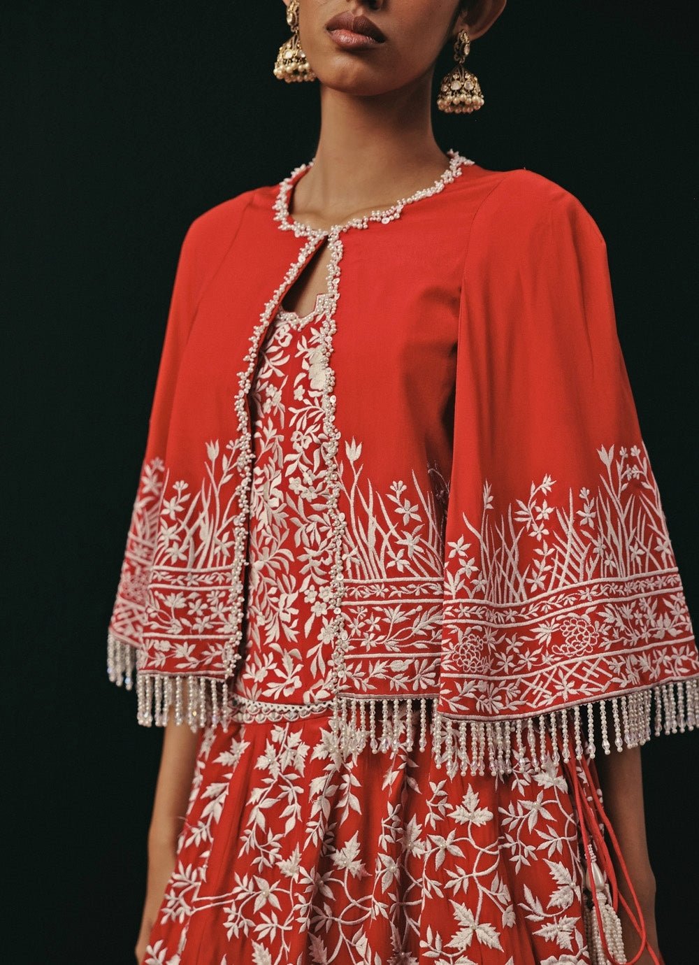 Red Crepe Silk Corset Lehenga With Cape Twenty Nine - Fabilicious Fashion