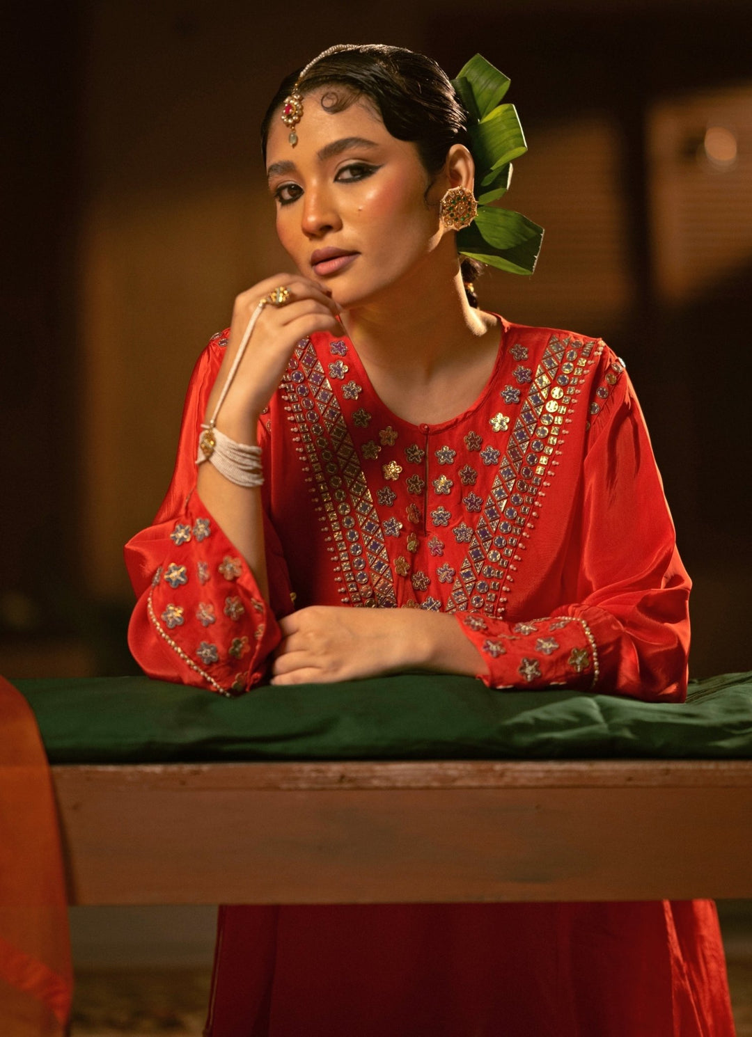 Red Crepe Silk High - Low Kurta Salwar Prahnaaya - Fabilicious Fashion