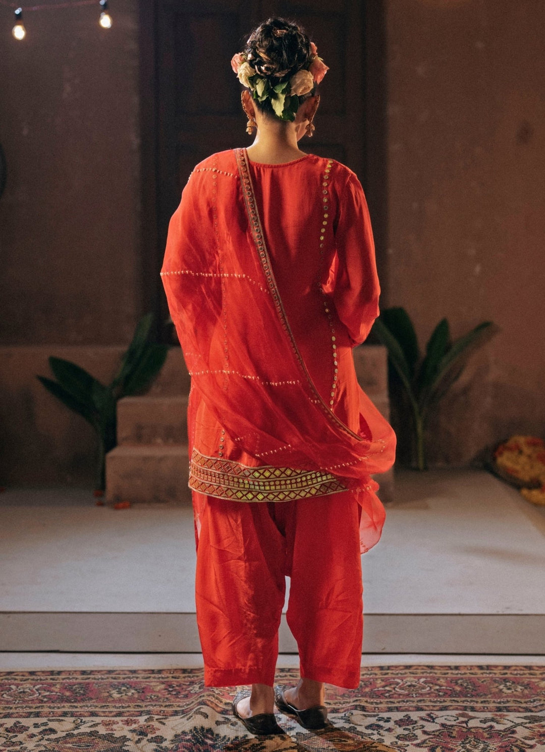 Red Crepe Silk Kurta Salwar With Dupatta Prahnaaya - Fabilicious Fashion