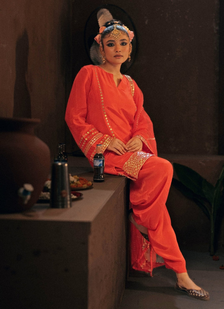 Red Crepe Silk Kurta Salwar With Dupatta Prahnaaya - Fabilicious Fashion