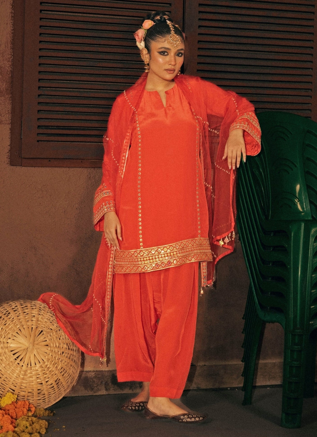 Red Crepe Silk Kurta Salwar With Dupatta Prahnaaya - Fabilicious Fashion