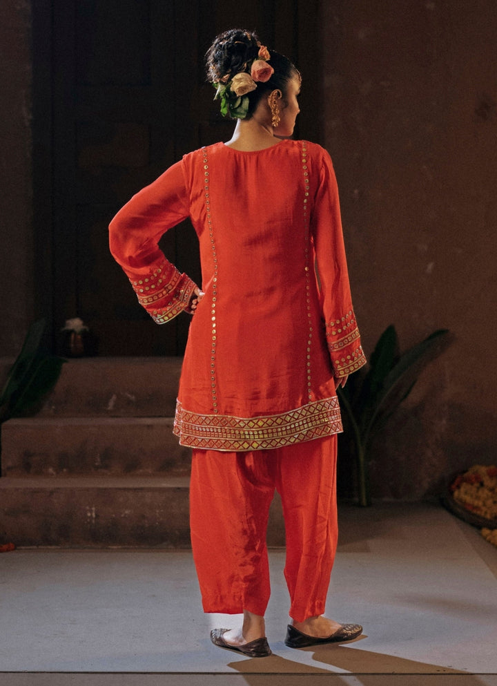 Red Crepe Silk Kurta Salwar Prahnaaya - Fabilicious Fashion