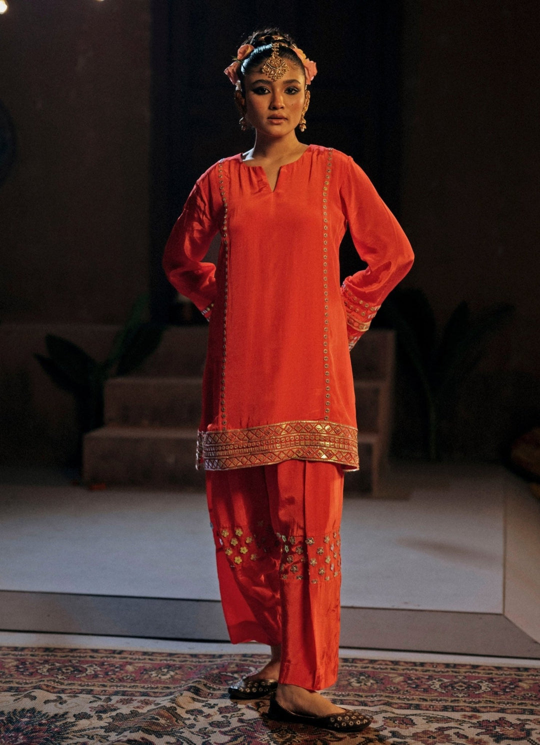 Red Crepe Silk Salwar Kurta Prahnaaya - Fabilicious Fashion