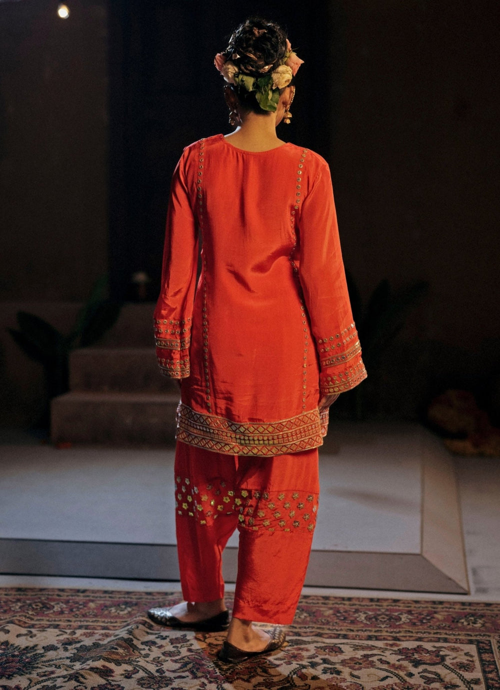 Red Crepe Silk Salwar Kurta Prahnaaya - Fabilicious Fashion