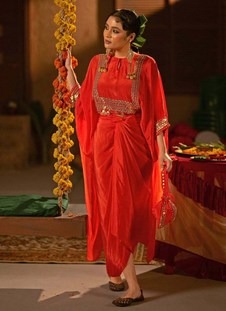 Red Crepe Silk Wrap Skirt Prahnaaya - Fabilicious Fashion