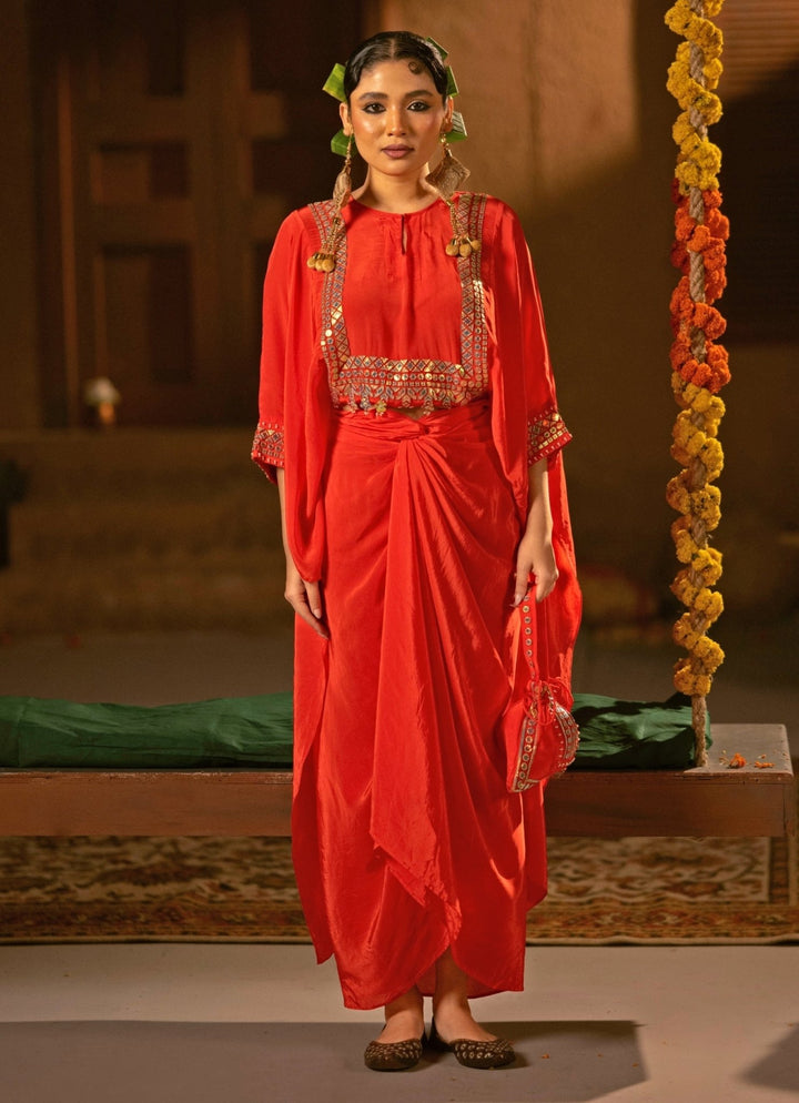 Red Crepe Silk Wrap Skirt Prahnaaya - Fabilicious Fashion