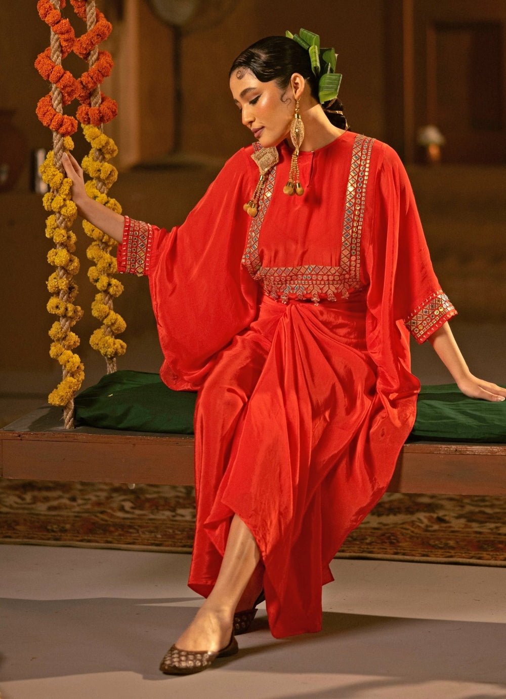 Red Crepe Silk Wrap Skirt Prahnaaya - Fabilicious Fashion