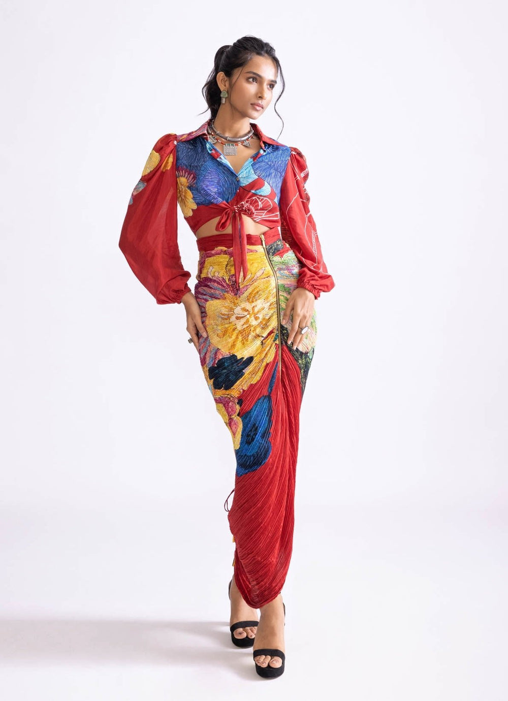 Red Daisy Print Co Ord Set Saaksha & Kinni - Fabilicious Fashion