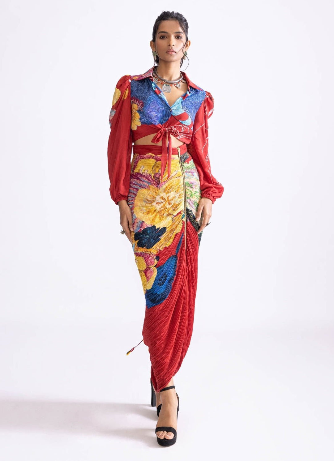 Red Daisy Print Co Ord Set Saaksha & Kinni - Fabilicious Fashion