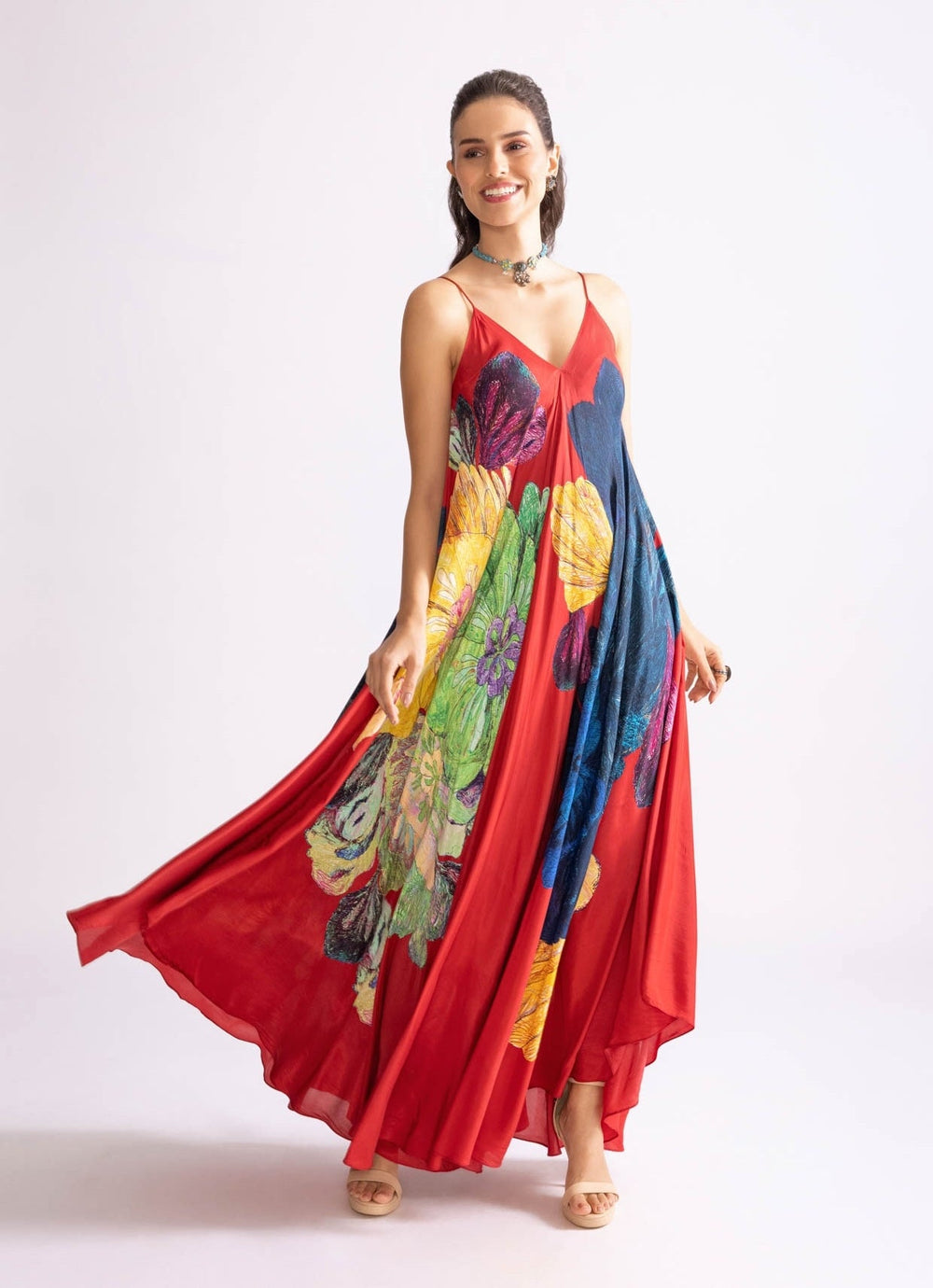 Red Daisy Print Dress Saaksha & Kinni - Fabilicious Fashion