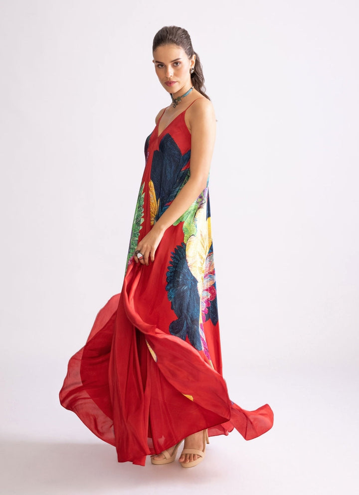 Red Daisy Print Dress Saaksha & Kinni - Fabilicious Fashion