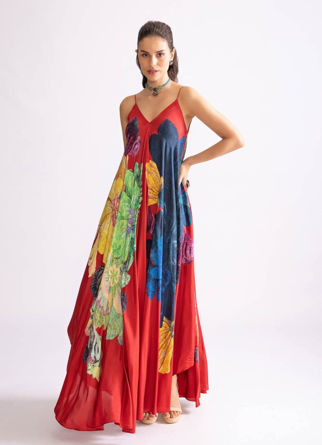Red Daisy Print Dress Saaksha & Kinni - Fabilicious Fashion