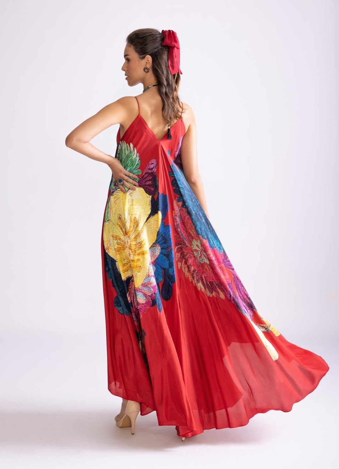 Red Daisy Print Dress Saaksha & Kinni - Fabilicious Fashion