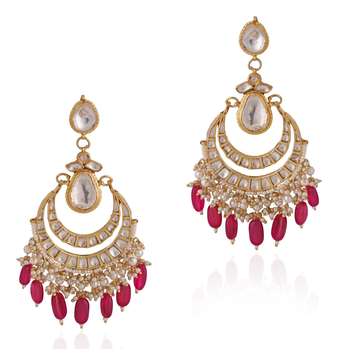 Red Drops Kundan Chandbali Dangler Earrings Riana by Shikha Jindal - Fabilicious Fashion