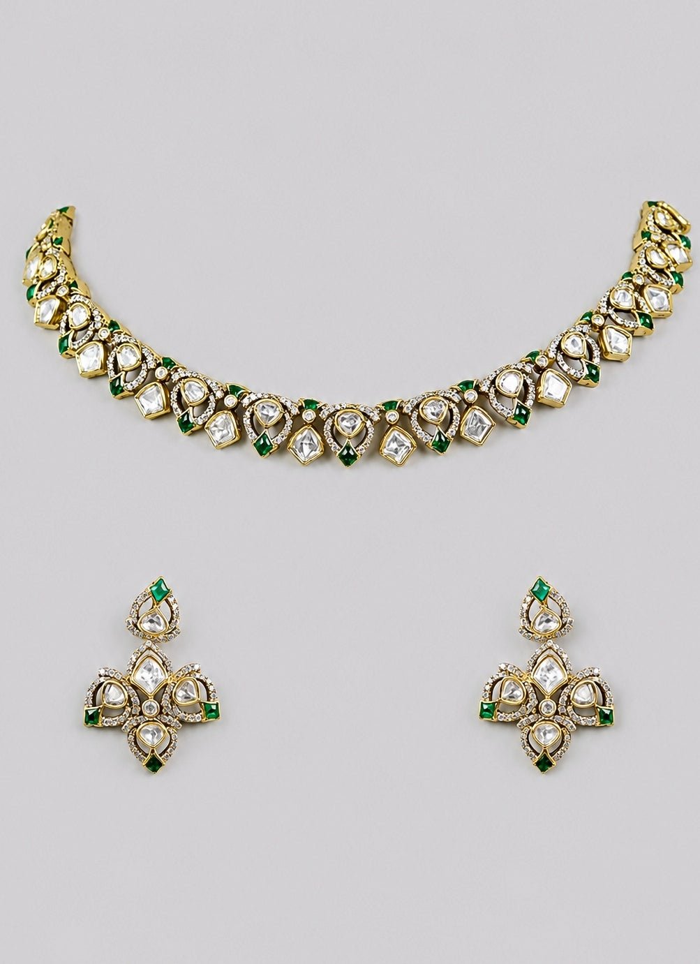 Zevar by Geeta Red Dual Tone Polki Necklace SetFabilicious Fashion