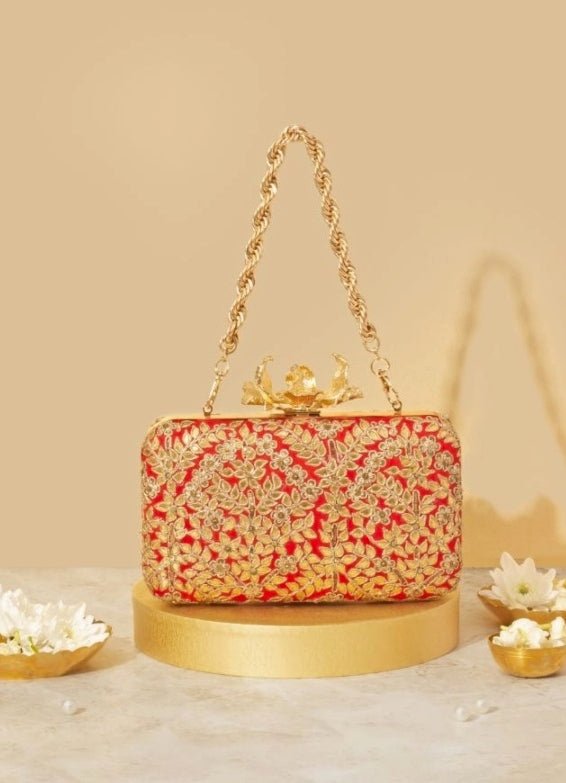 Red Embellished Clutch AMYRA - Fabilicious Fashion