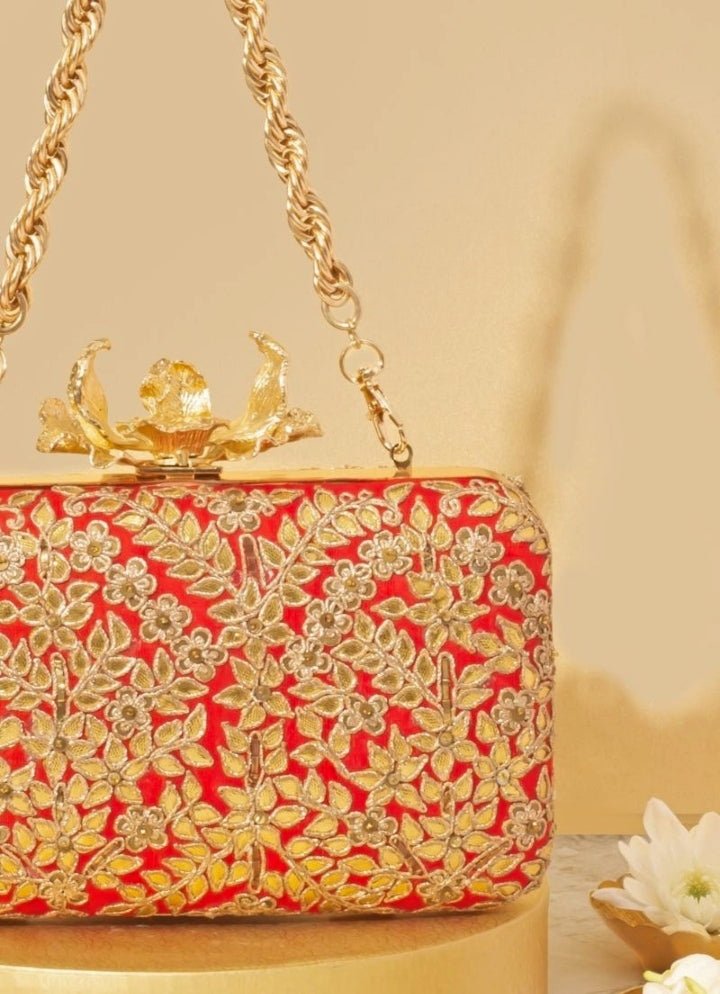 Red Embellished Clutch AMYRA - Fabilicious Fashion