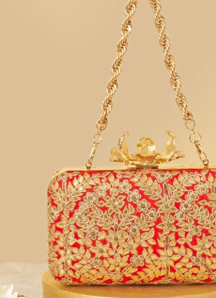 Red Embellished Clutch AMYRA - Fabilicious Fashion