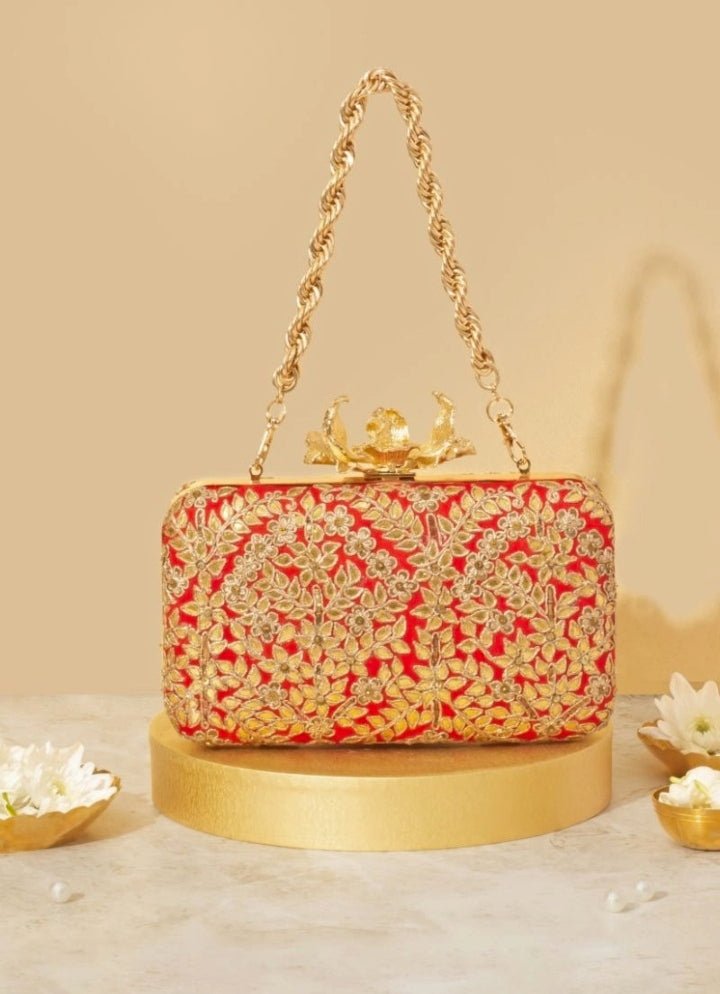 Red Embellished Clutch AMYRA - Fabilicious Fashion