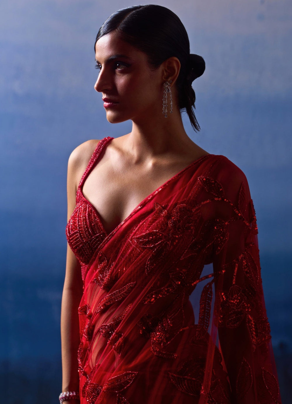 Red Embellished Floral Sequined Bridal Saree Angad Singh - Fabilicious Fashion