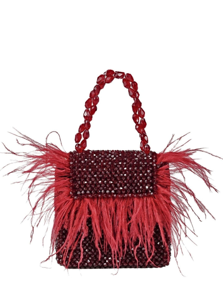 Red Embellished Mini Bag With Feathers House of Kosha - Fabilicious Fashion