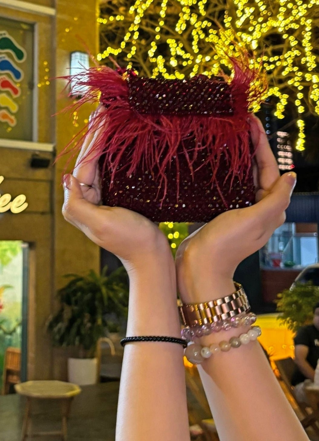 Red Embellished Mini Bag With Feathers House of Kosha - Fabilicious Fashion