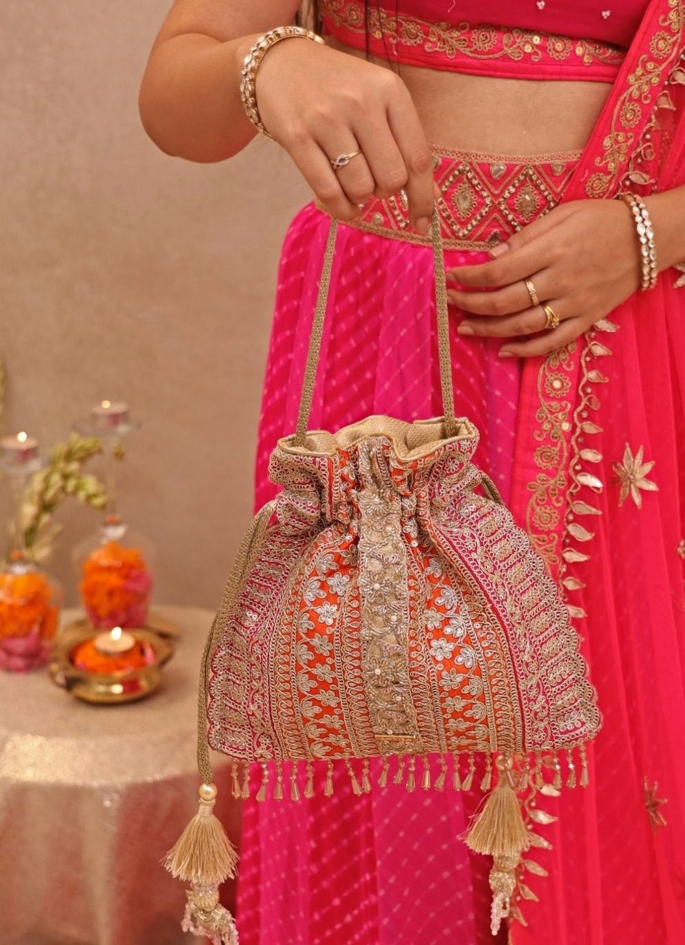 Red Embellished Potli AMYRA - Fabilicious Fashion