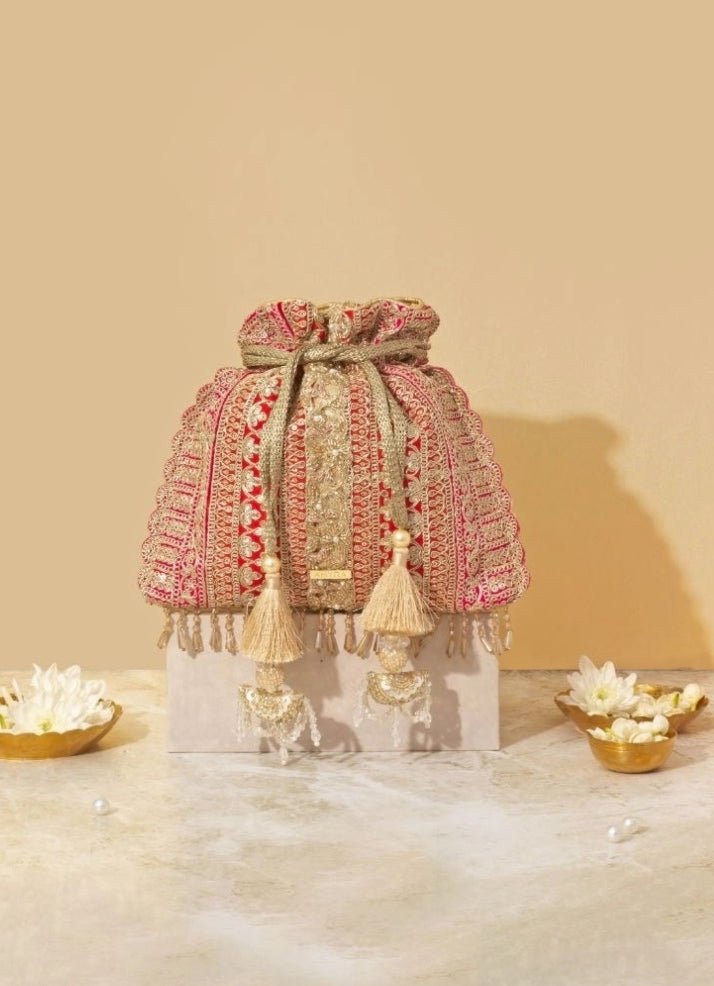 Red Embellished Potli AMYRA - Fabilicious Fashion