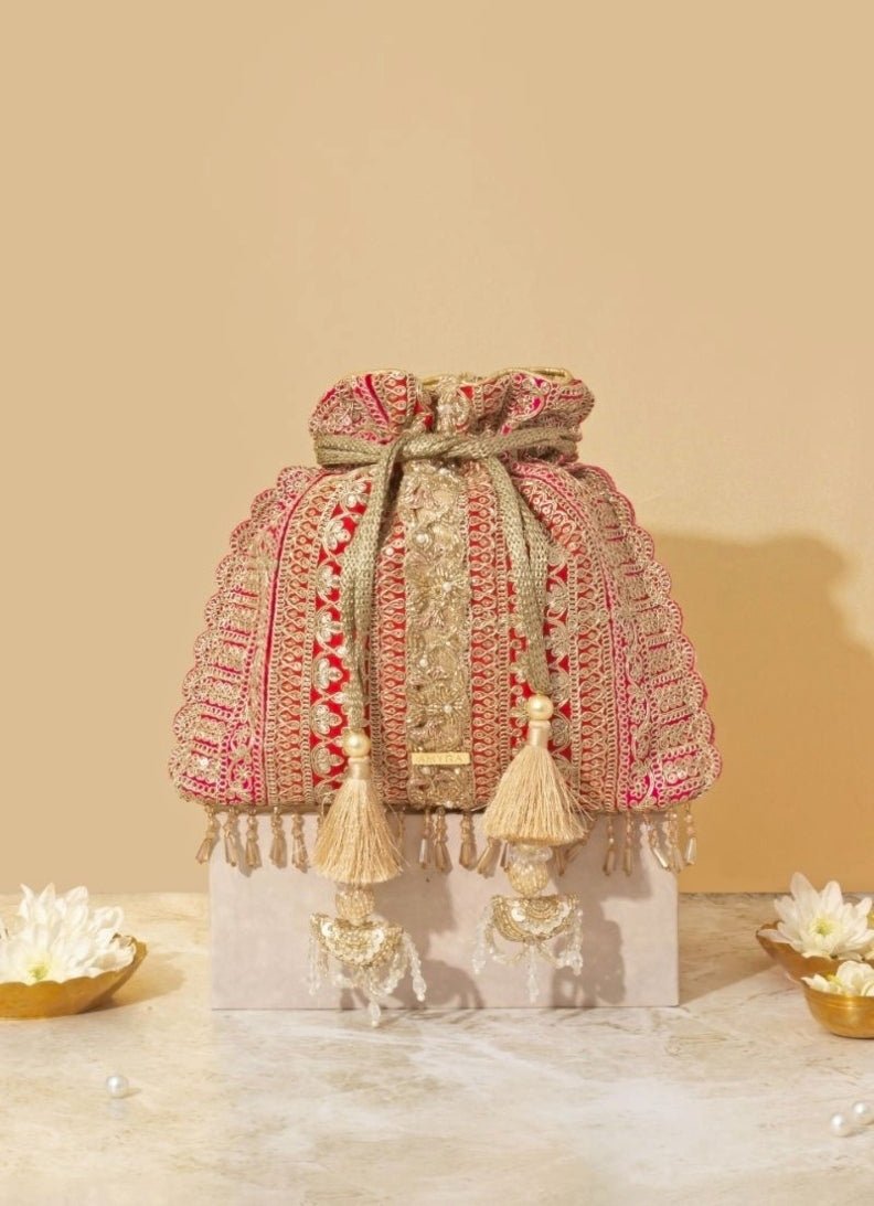 Red Embellished Potli AMYRA - Fabilicious Fashion