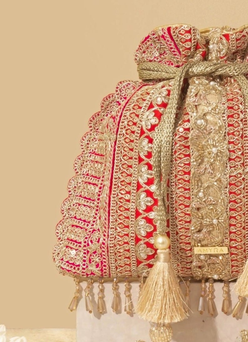 Red Embellished Potli AMYRA - Fabilicious Fashion