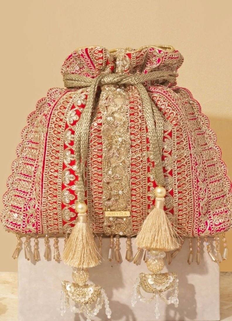 Red Embellished Potli AMYRA - Fabilicious Fashion