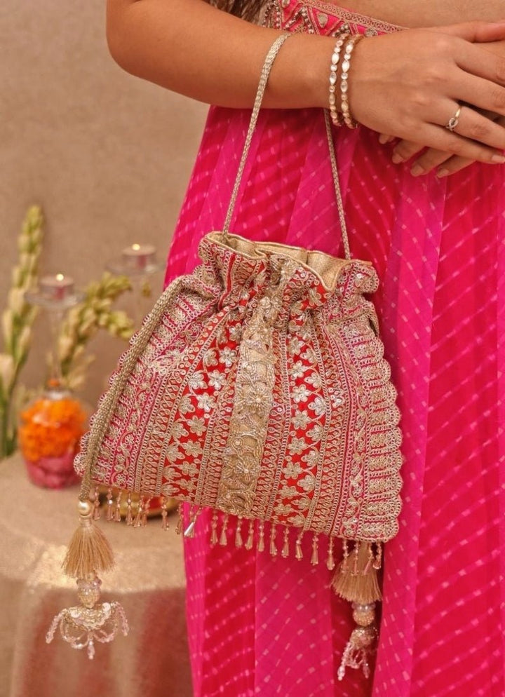 Red Embellished Potli AMYRA - Fabilicious Fashion