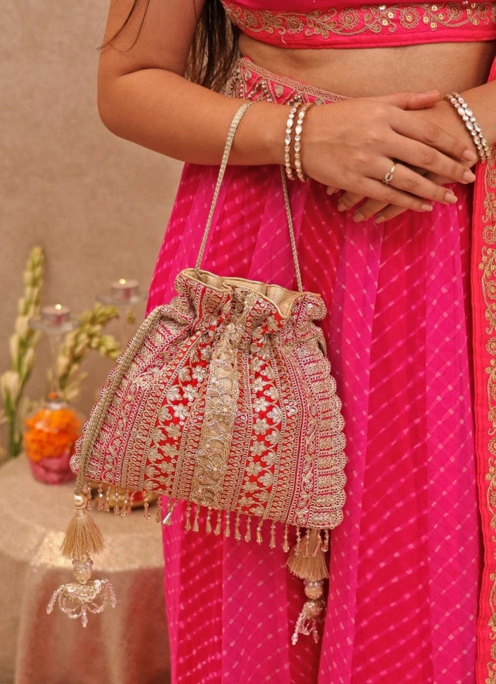 Red Embellished Potli AMYRA - Fabilicious Fashion