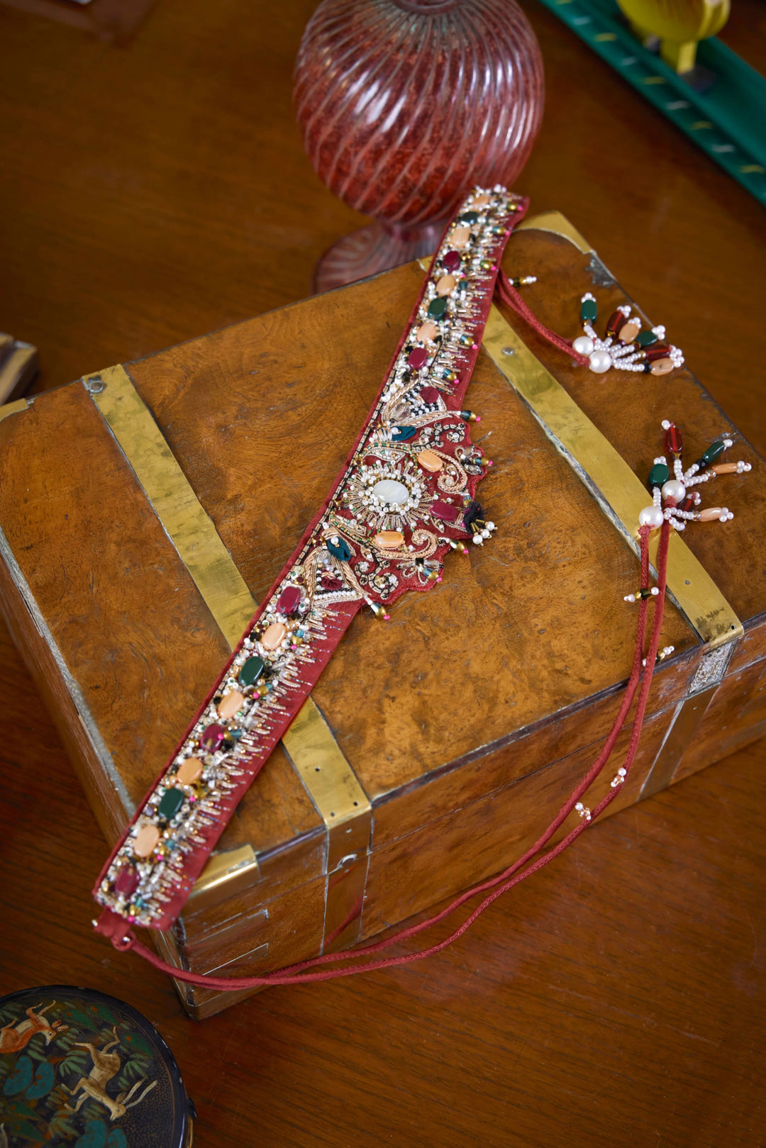 Red Embroidered And Jewel Encrusted Belt Isha Gupta Tayal - Fabilicious Fashion