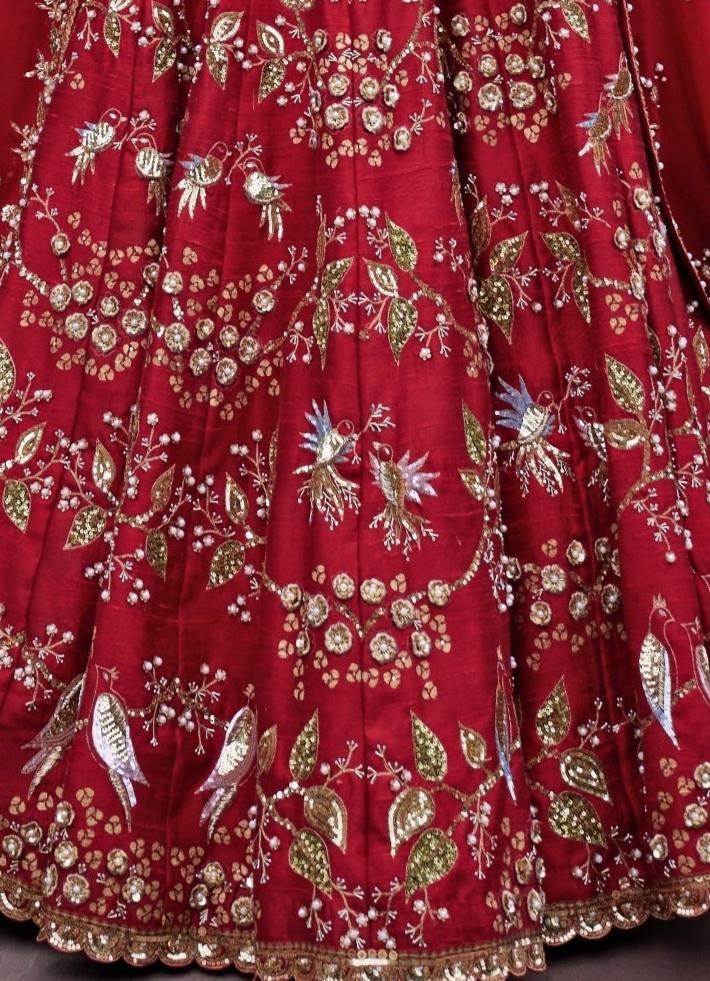 Red Embroidered Bridal Silk Lehenga Prevasu - Fabilicious Fashion